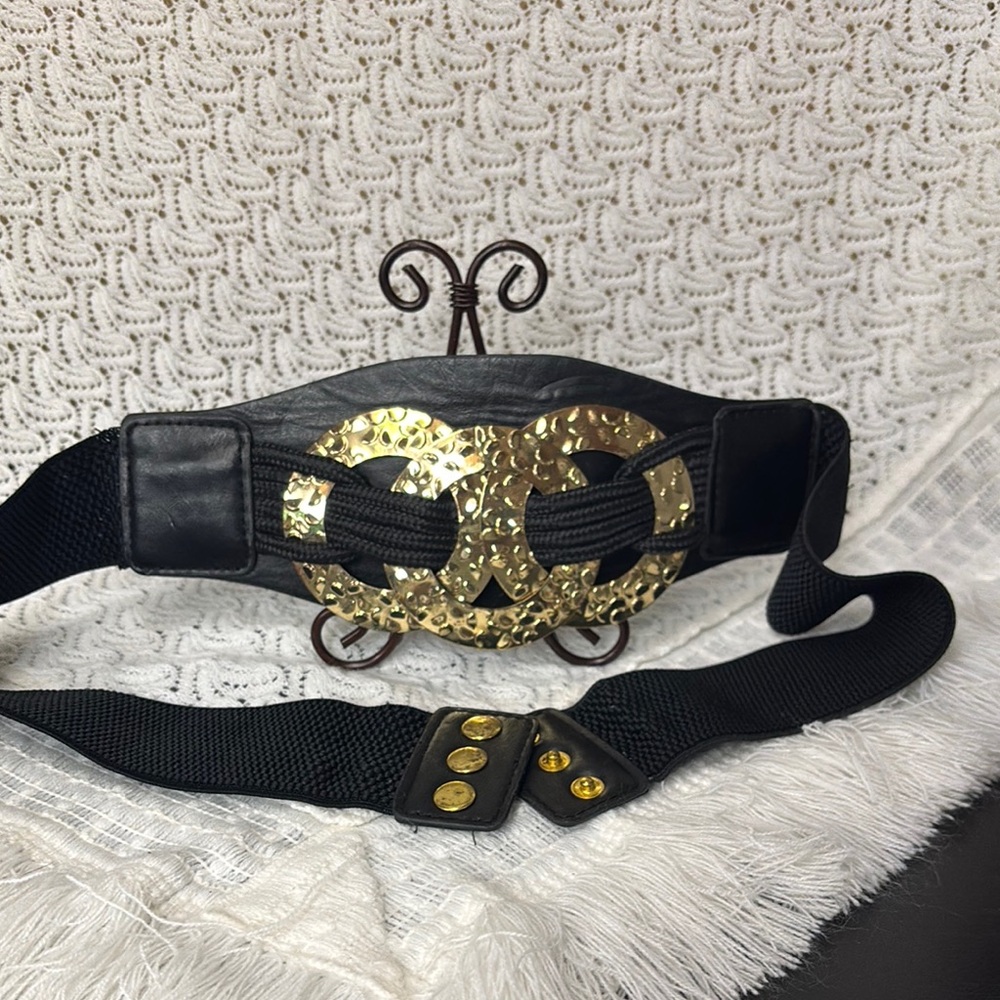 Black and Gold Baroque Belt with Ornate Buckle